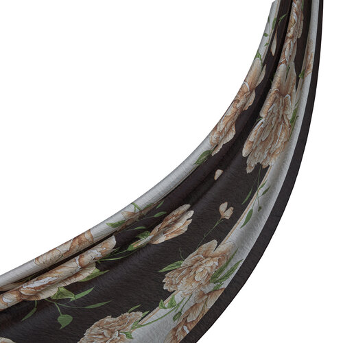 Black Peony Print Tencel Scarf