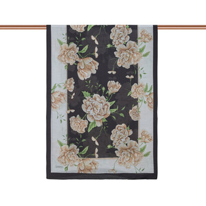 Black Peony Print Tencel Scarf - Thumbnail
