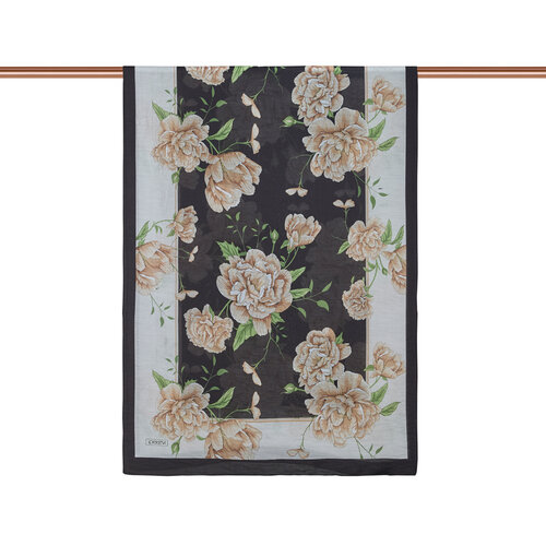 Black Peony Print Tencel Scarf