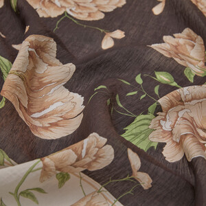 Black Peony Print Tencel Scarf - Thumbnail