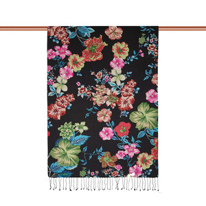 ipekevi - Black Petunia Print Silk Scarf (1)