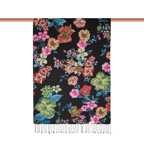 Black Petunia Print Silk Scarf