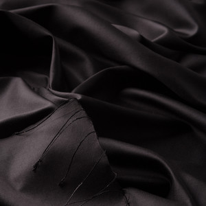 Black Plain Silk Scarf - Thumbnail