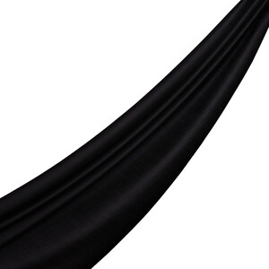 Black Plain Wool Silk Scarf - Thumbnail