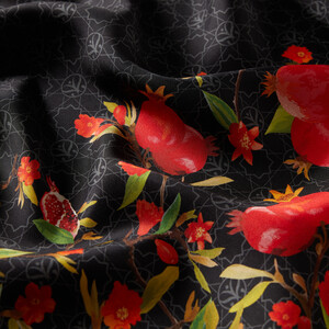 ipekevi - Black Pomegranate Flower Monogram Print Silk Twill Scarf (1)