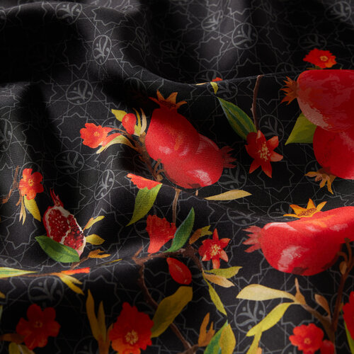 Black Pomegranate Flower Monogram Print Silk Twill Scarf