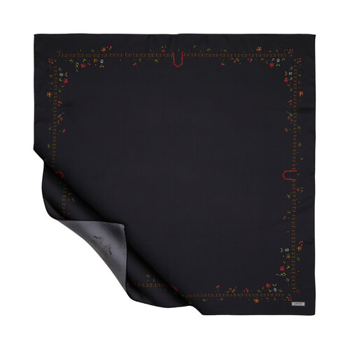 Black Pretty Garden Twill Silk Scarf