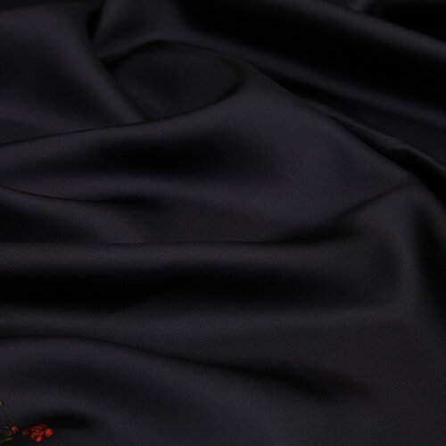 Black Pretty Garden Twill Silk Scarf
