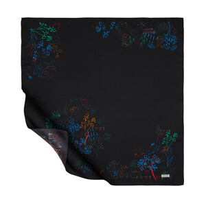 Black Pretty Garden Twill Silk Scarf - Thumbnail