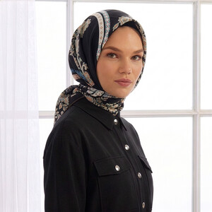 Black Princess Mikasa Twill Silk Scarf - Thumbnail