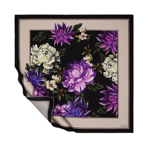 Black Purple Garden Of Eden Twill Silk Scarf - Thumbnail