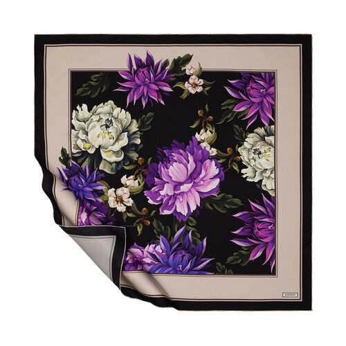 Black Purple Garden Of Eden Twill Silk Scarf