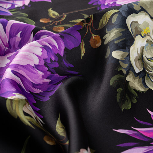Black Purple Garden Of Eden Twill Silk Scarf
