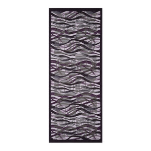 Black Purple Mono Wave Print Tencel Scarf - Thumbnail