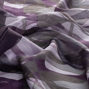 Black Purple Mono Wave Print Tencel Scarf - Thumbnail