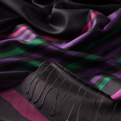 Black Purple Thin Meridian Striped Silk Scarf