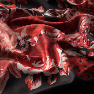 Black Red Palace Garden Print Silk Scarf - Thumbnail