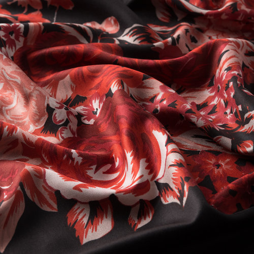 Black Red Palace Garden Print Silk Scarf