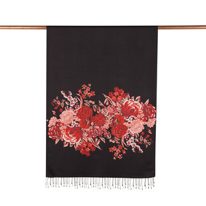 ipekevi - Black Red Palace Garden Print Silk Scarf (1)