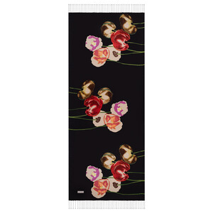 Black Red Poppy Print Silk Scarf - Thumbnail