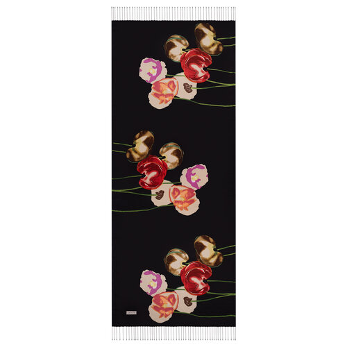 Black Red Poppy Print Silk Scarf