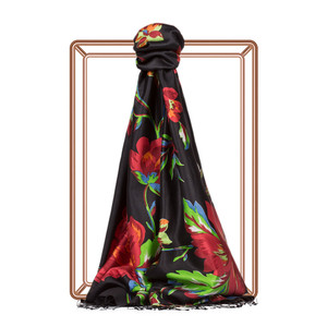 Black Red Queen of the Night Print Silk Scarf - Thumbnail