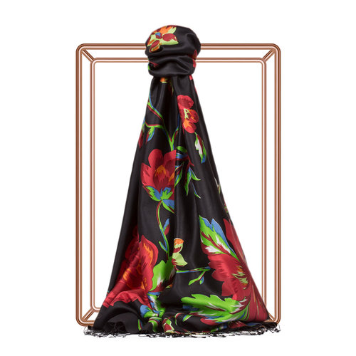 Black Red Queen of the Night Print Silk Scarf