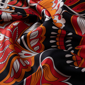ipekevi - Black Red Rebel Ivy Twill Silk Scarf (1)