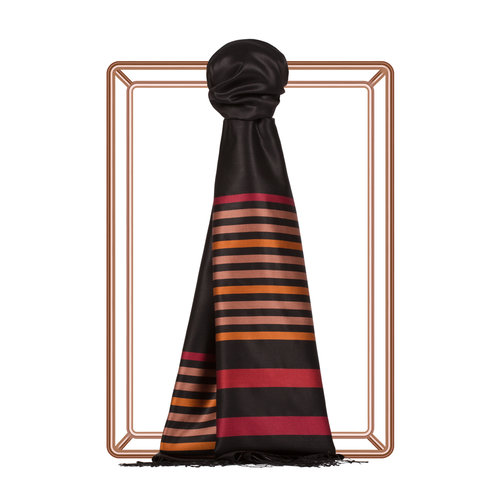 Black Red Thin Meridian Striped Silk Scarf