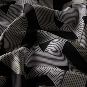 Black Ribbon Print Silk Twill Scarf - Thumbnail