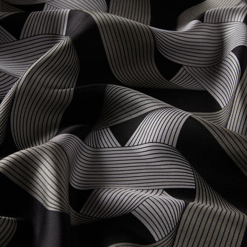Black Ribbon Print Silk Twill Scarf