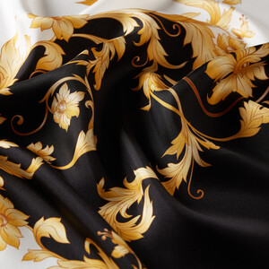 Black Rococo Silk Twill Scarf Model 01 - Thumbnail