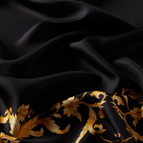 Black Rococo Silk Twill Scarf Model 02