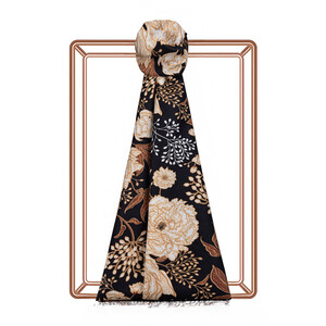 Black Rosa Patterned Twill Silk Scarf - Thumbnail