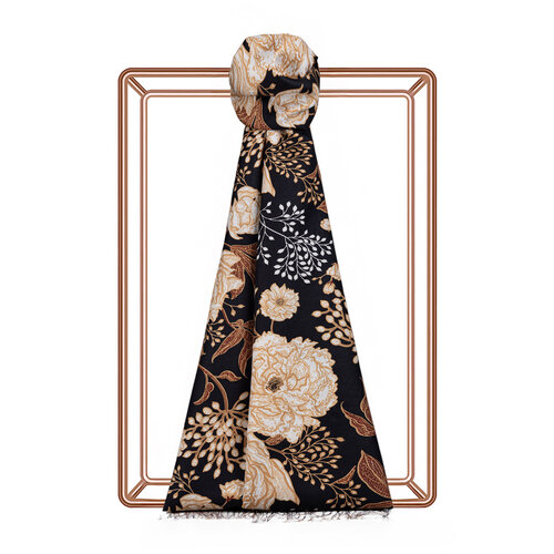 Black Rosa Patterned Twill Silk Scarf