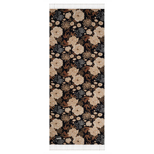 Black Rosa Patterned Twill Silk Scarf - Thumbnail