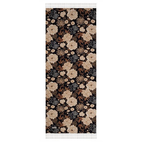 Black Rosa Patterned Twill Silk Scarf