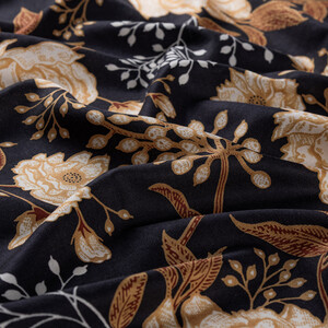Black Rosa Patterned Twill Silk Scarf - Thumbnail