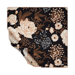 Black Rosa Patterned Twill Silk Scarf - Thumbnail