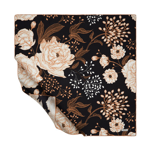 Black Rosa Patterned Twill Silk Scarf