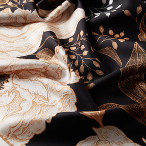 ipekevi - Black Rosa Patterned Twill Silk Scarf (1)