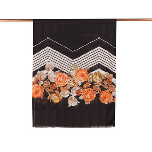 Black Rose Basket Print Satin Silk Scarf - Thumbnail