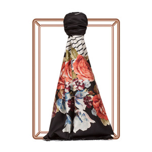 Black Rose Basket Print Silk Scarf - Thumbnail