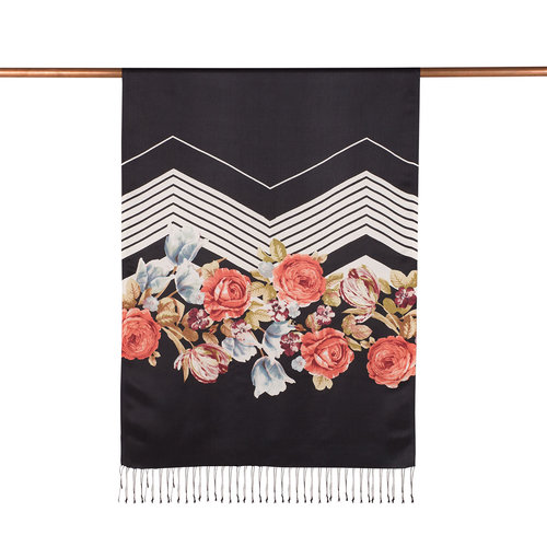 Black Rose Basket Print Silk Scarf