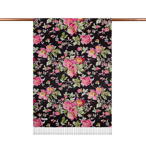 Black Rose Bloom Print Silk Scarf - Thumbnail