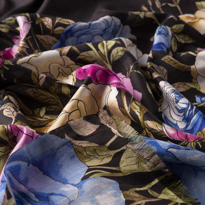 Black Rose Garden Satin Silk Scarf - Thumbnail