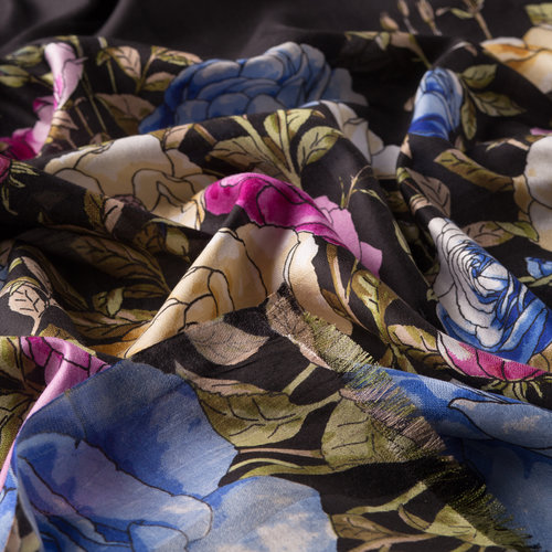 Black Rose Garden Satin Silk Scarf