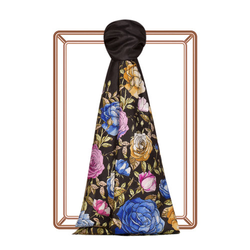 Black Rose Garden Satin Silk Scarf