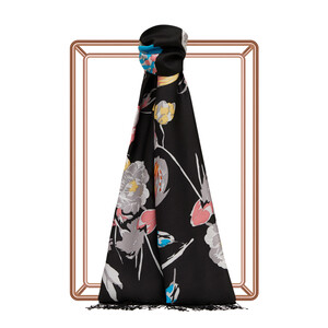 Black Rose Print Silk Scarf - Thumbnail