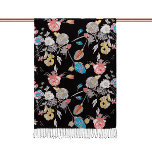 Black Rose Print Silk Scarf - Thumbnail